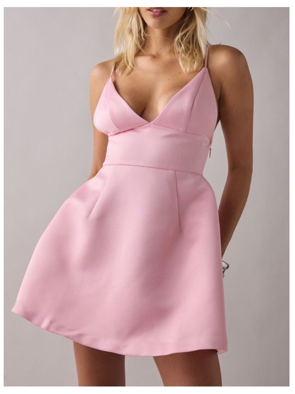🟤NWT KIMCHI BLUE Petit Fours Fit-And-Flare Satin Mini Dress in Pink